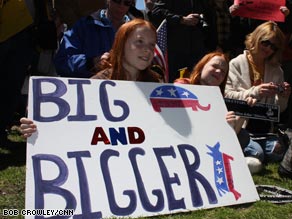 Protesters in Boston on Wednesday complain that government is growing too large.