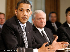 President Obama meets Monday with his Cabinet, including Defense Secretary Robert Gates, right.