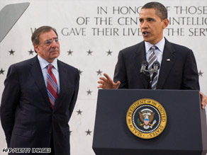 President Obama met with CIA workers and Director Leon Panetta, left, in Virginia on Monday.