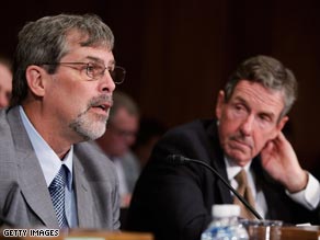 Capt. Richard Phillips, left, and John Clancy, the head of Maersk Line Ltd., testify before a Senate committee.