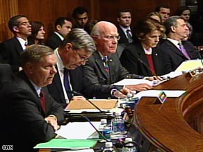 From left: Sens. Lindsey Graham, Sheldon Whitehouse,
Patrick Leahy and Dianne Feinstein listen Wednesday.