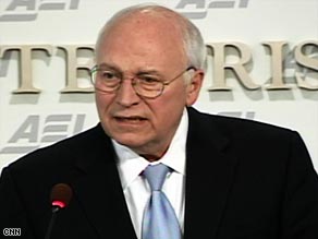 Former Vice President Dick Cheney defends Bush administration policies during a speech Thursday.