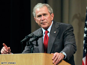 Former President George W. Bush defended his administration in speech Thursday in Michigan.