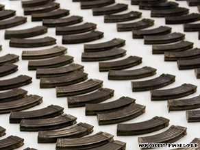 Assault rifle magazines are among weapons seized in April in northern Mexico near the U.S. border.