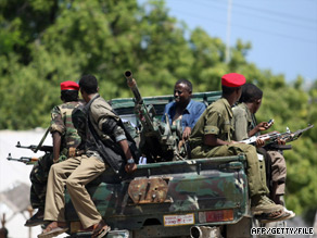 Somali government soldiers, who are fighting Islamic militants, patrol Mogadishu.