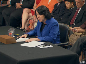 Judge Sonia Sotomayor speaks Monday to the Senate panel considering her nomination to the Supreme Court.