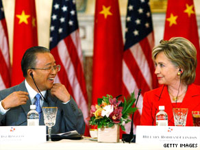 Chinese state councilor Dai Bingguo confers with Hillary Clinton on Tuesday at the U.S. State Department.