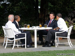 Sgt. James Crowley and professor Henry Louis Gates Jr. sit down with the president and vice president Thursday.