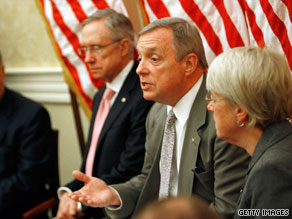 Sen. Dick Durbin, center, says protests disrupting recent town hall meetings go against "the democratic process."