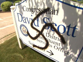 Rep. David Scott's staff found a swastika on a sign outside his district office in Georgia.