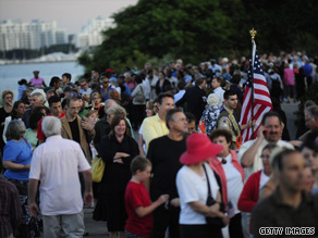 People line up outside the library in Boston, Massachusetts, to pay their respects to Kennedy.