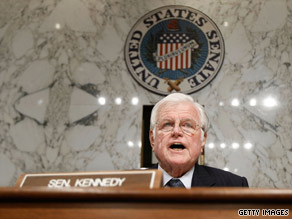 Sen. Edward "Ted" Kennedy speaks at a Senate hearing on Capitol Hill on March 31.