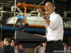 President Obama addresses autoworkers Tuesday at a General Motors plant in Ohio.