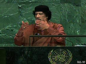 Libyan leader Moammar Gadhafi addresses the U.N. General Assembly on Wednesday.
