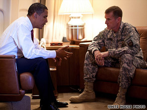 President Obama and Gen. Stanley McChrystal aboard Air Force One