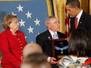 President Obama presents the posthumous Medal of Honor to Paul and Janet Monti whose son Sergeant First Class Jared C. Monti was killed in Afghanistan.