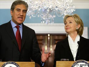 Pakistan Foreign Minister Shah Mahmood Qureshi and Secretary of State Hillary Clinton meet in Washington.