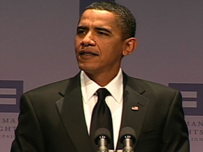 President Obama speaks Saturday night at the Human Rights Campaign dinner in Washington.