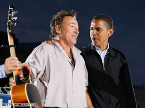 Bruce Springsteen campaigns for Barack Obama in Cleveland, Ohio, on November 2, 2008.