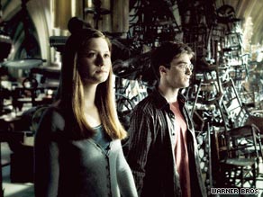 Ginny Weasley and Harry Potter develop a romance in "Harry Potter and the Half-Blood Prince."