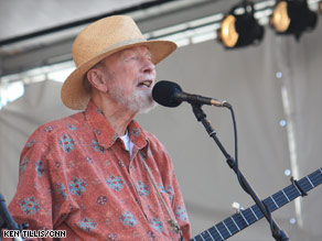 Pete Seeger performs on the Acura stage at the New Orleans Jazz and Heritage Festival.