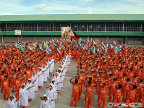 The prisoners performed in searing heat Saturday.