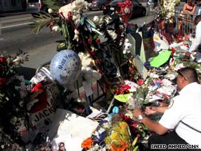 Grauman's Chinese Theatre in Los Angeles is the scene of a makeshift Michael Jackson memorial Wednesday.