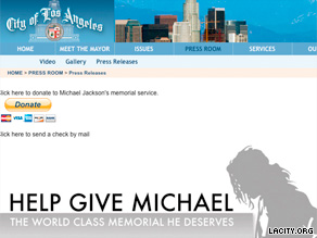 A donation page on the City of Los Angeles' Web site has crashed several times since its launch yesterday.