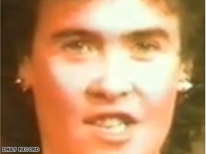 Susan Boyle as she looked during a performance filmed at a Scottish football club in 1984.