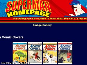 A Superman Web site features Action Comics covers, including No. 1, at left.