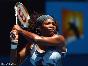 Serena pummels a backhand during her opening round win in Melbourne.