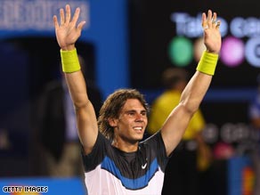 Nadal shows his joy and relief after his marathon five-set win over Verdasco.