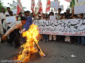 Pakistanis in Karachi  burn cricket bats in protest against the International Cricket Council (ICC) on Saturday.