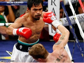 Hatton heads for the canvas in a Las Vegas encounter that may have been his farewell apearance.