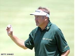 Duke acknowledges the gallery after holing out on the 18th green in Texas.