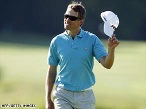 Christian Cevaer was all smiles after sinking a birdie putt at the final hole of his third round at the European Open.