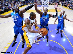 The L.A. Lakers in battle with the Orlando Magic