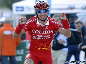 Moncoutie held on to finish first in the mountainous seventh stage of the Dauphine Libere.