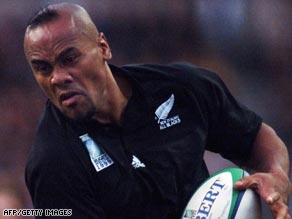Jonah Lomu pictured in action for New Zealand's All Blacks during the 1999 World Cup in France.