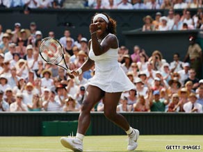 Serena Williams celebrates her stunning semifinal victory over Russian Elena Dementieva.