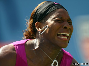 Serena Williams shows her relief after clinching victory over Maria Jose Martinez Sanchez.