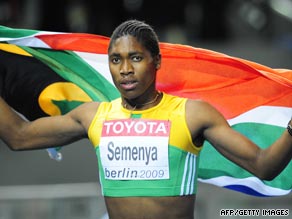 Caster Semenya celebrates her gold at the world championships in Berlin.