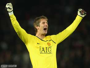 Triumphant: Edwin van der Sar holds the British goalkeeping record for most time without conceding.