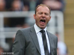 A frustrated Shearer shouts instuctions to his players during the 2-0 defeat.