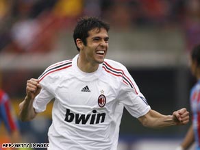 Kaka celebrates scoring Milan's second goal in their 2-0 victory at Catania on Sunday.