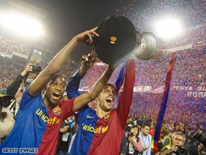 Barcelona's players were delighted to get their hands on silverware after three years.