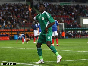 Akpala celebrates his 32nd minute goal for the Super Eagles.