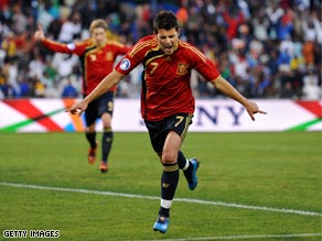 Villa celebrates his crucial goal as Spain beat Iraq 1-0 in Bloemfontein.