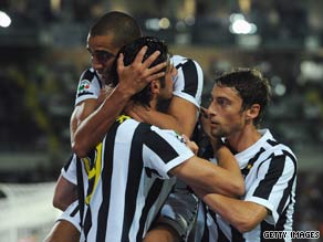 Juventus celebrate Iaquinta's early opener in Turin.