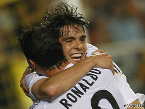 Real goalscorers Kaka and Ronaldo celebrate their latest victory at Villarreal.